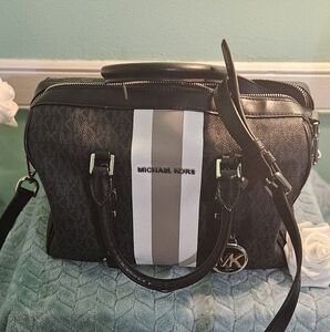 Michael Kors Black and Silver Striped Handbag